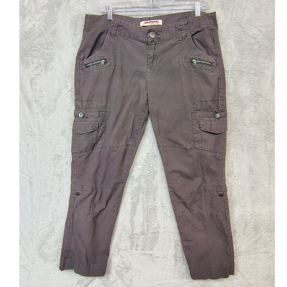 Unionbay Cargo Pants Crop Gray Brown Junior Size 15 (36x26) Military Utility Y2K